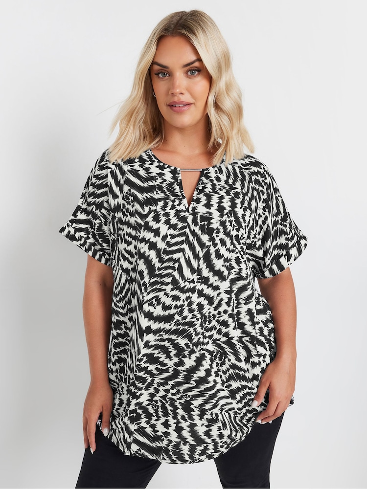 Black - Yours Curve Trim Neck Short Sleeve Blouse - Image 1 of 4 Black - Yours Curve Trim Neck Short Sleeve Blouse - Image 1 of 4