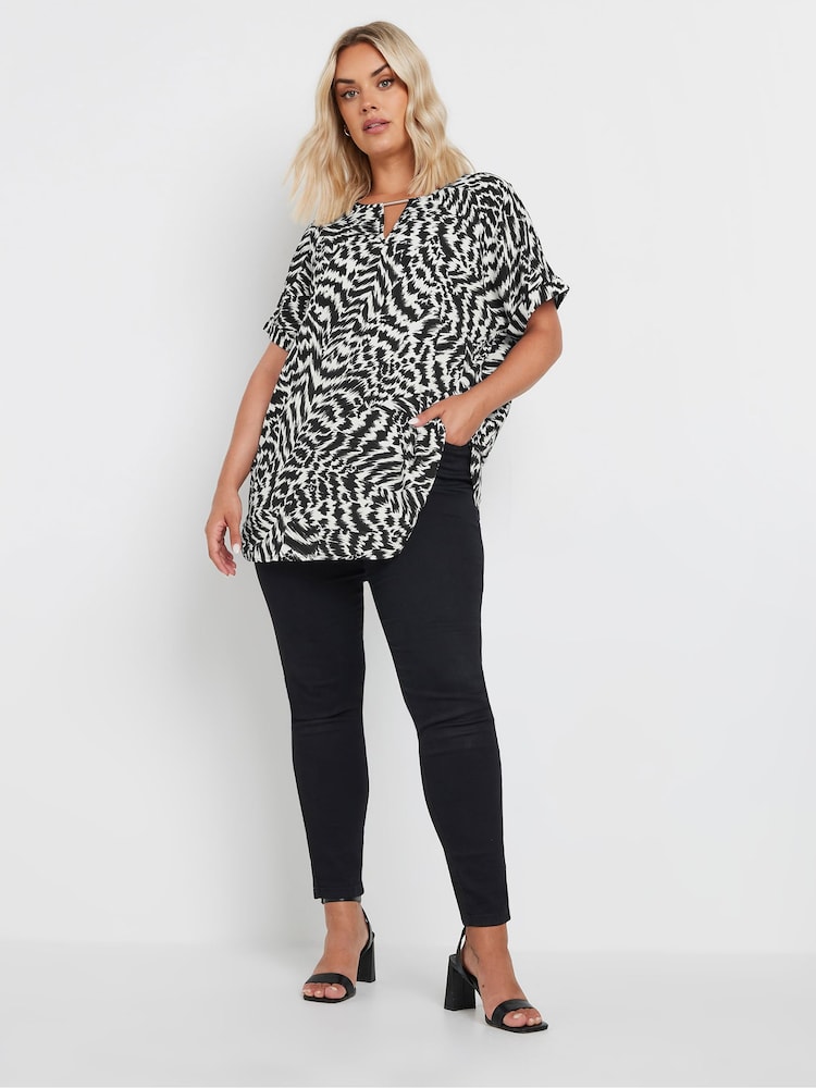 Black - Yours Curve Trim Neck Short Sleeve Blouse - Image 2 of 4 Black - Yours Curve Trim Neck Short Sleeve Blouse - Image 2 of 4