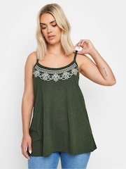 Yours Curve Green Embroidered Swing 100% Cotton Cami - Image 1 of 4