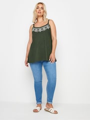 Yours Curve Green Embroidered Swing 100% Cotton Cami - Image 2 of 4