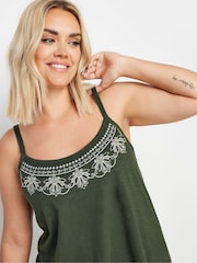 Yours Curve Green Embroidered Swing 100% Cotton Cami - Image 4 of 4