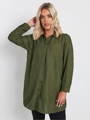 Yours Curve Green Broderie Anglaise Shirt - Image 2 of 6