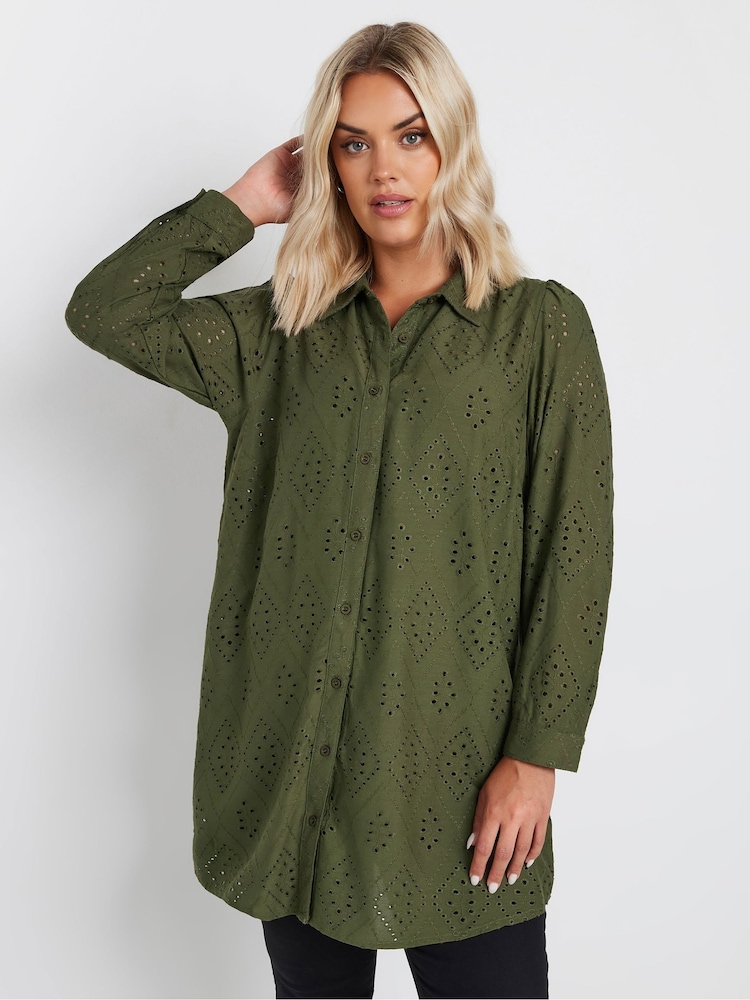 Yours Curve Green Broderie Anglaise Shirt - Image 2 of 6