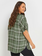 Yours Curve Green Short Sleeve Check Shirt - Image 3 of 5