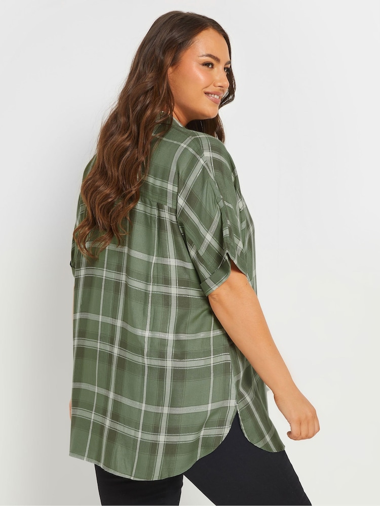 Yours Curve Green Short Sleeve Check Shirt - Image 3 of 5