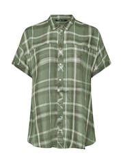 Yours Curve Green Short Sleeve Check Shirt - Image 5 of 5