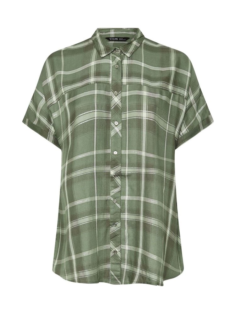 Yours Curve Green Short Sleeve Check Shirt - Image 5 of 5