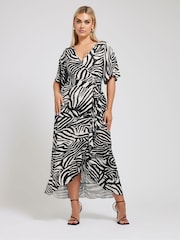 Yours Curve White Ruffle Hem Wrap Dress - Image 1 of 5
