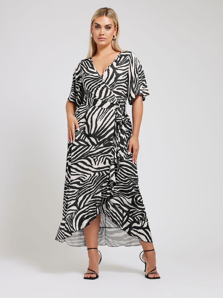 Yours Curve White Ruffle Hem Wrap Dress - Image 1 of 5