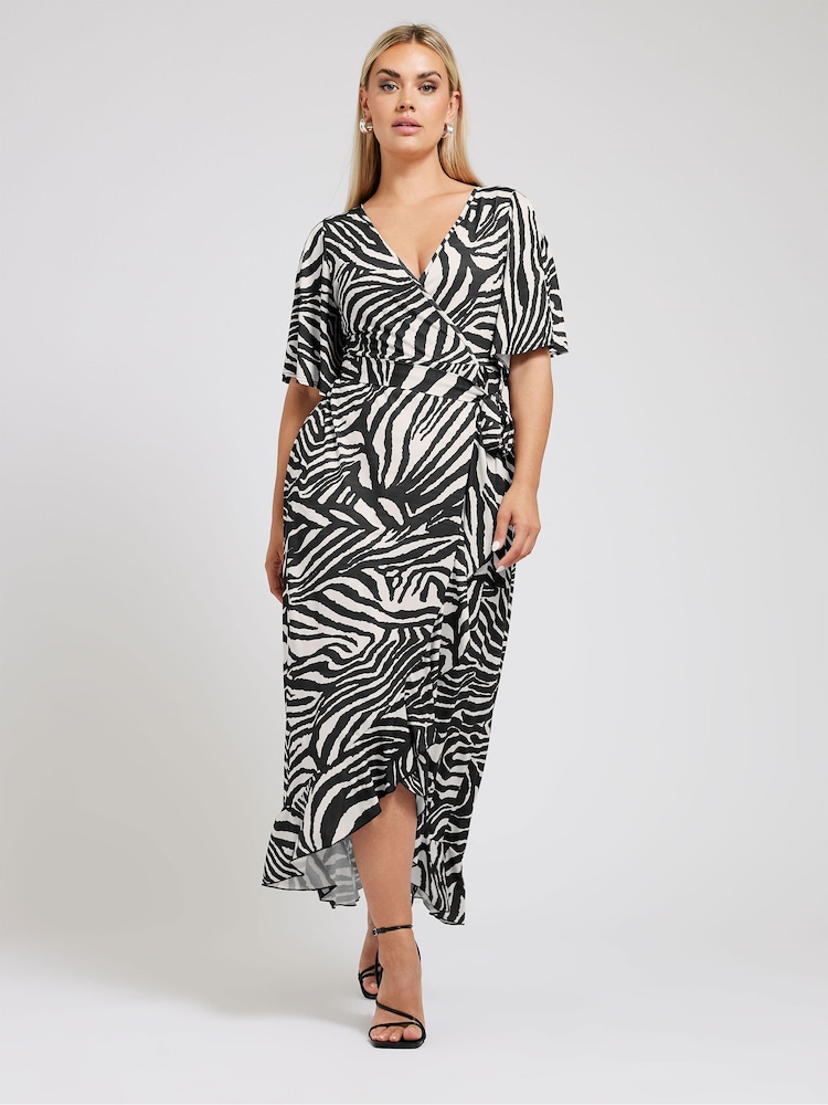 Yours Curve White Ruffle Hem Wrap Dress - Image 2 of 5