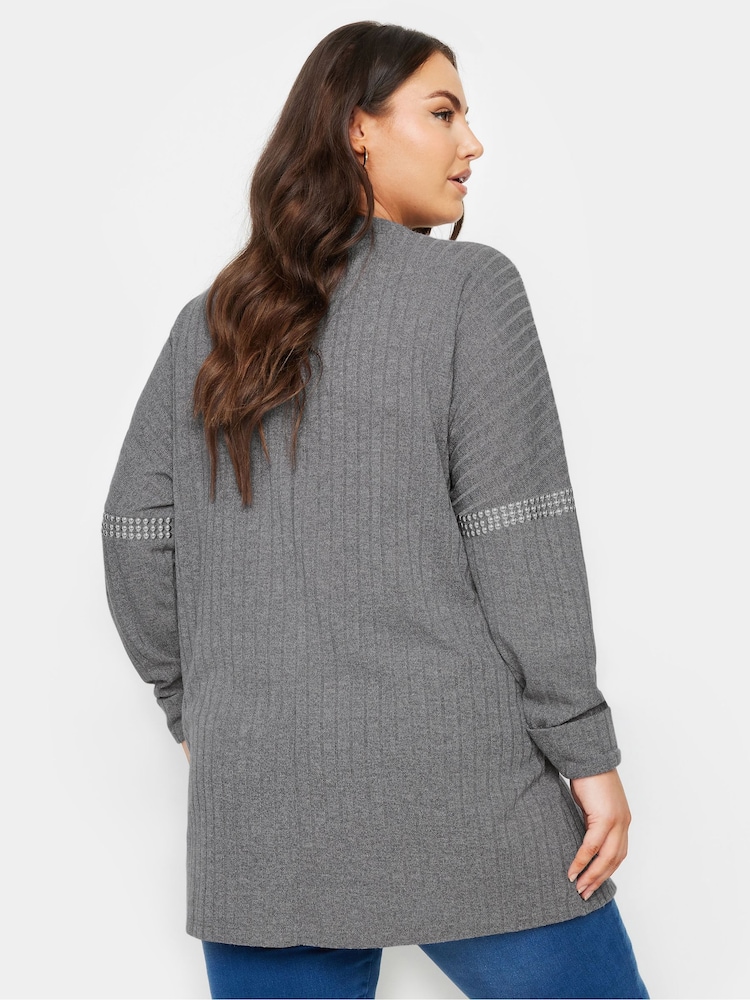 Yours Curve Grey Studded Neckline Embellished Jumper - Image 3 of 5