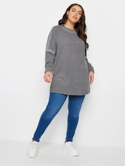 Yours Curve Grey Studded Neckline Embellished Jumper - Image 4 of 5