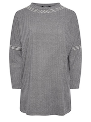 Yours Curve Grey Studded Neckline Embellished Jumper - Image 5 of 5