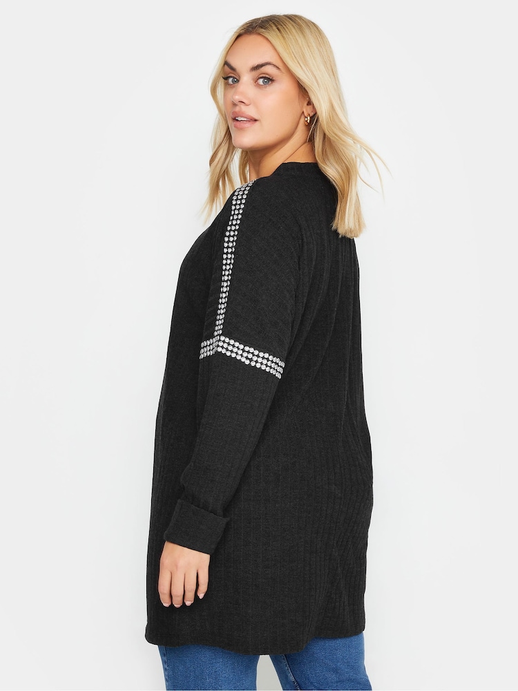 Yours Curve Black Studded Neckline Embellished Jumper - Image 3 of 4