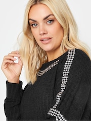 Yours Curve Black Studded Neckline Embellished Jumper - Image 4 of 4