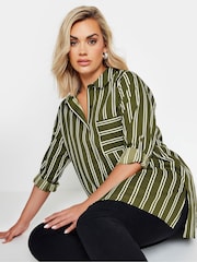 Yours Curve Green Boyfriend Stripe Shirt - Image 1 of 4