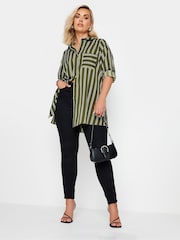 Yours Curve Green Boyfriend Stripe Shirt - Image 2 of 4