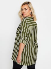 Yours Curve Green Boyfriend Stripe Shirt - Image 3 of 4