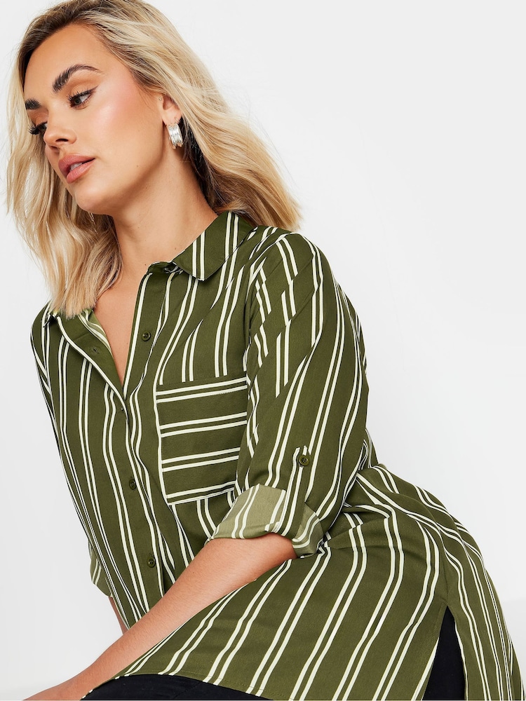 Yours Curve Green Boyfriend Stripe Shirt - Image 4 of 4