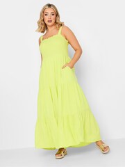Yours Curve Green Shirred Strappy Tiered Dress - Image 2 of 4