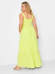 Yours Curve Green Shirred Strappy Tiered Dress - Image 3 of 4