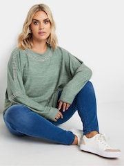 Зеленый - Yours Curve Soft Touch Studded Batwing Sleeve Jumper - Image 2 of 5