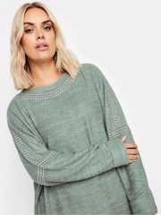 Зеленый - Yours Curve Soft Touch Studded Batwing Sleeve Jumper - Image 4 of 5