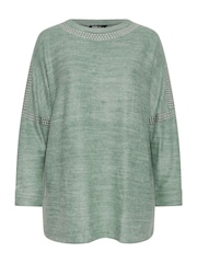 Зеленый - Yours Curve Soft Touch Studded Batwing Sleeve Jumper - Image 5 of 5