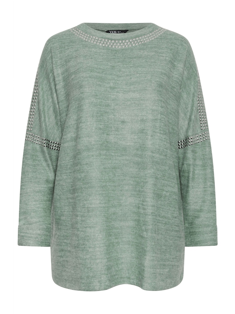 Зеленый - Yours Curve Soft Touch Studded Batwing Sleeve Jumper - Image 5 of 5