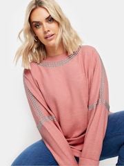 Розовый - Yours Curve Soft Touch Studded Batwing Sleeve Jumper - Image 1 of 4