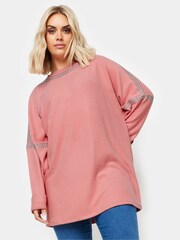 Розовый - Yours Curve Soft Touch Studded Batwing Sleeve Jumper - Image 4 of 4
