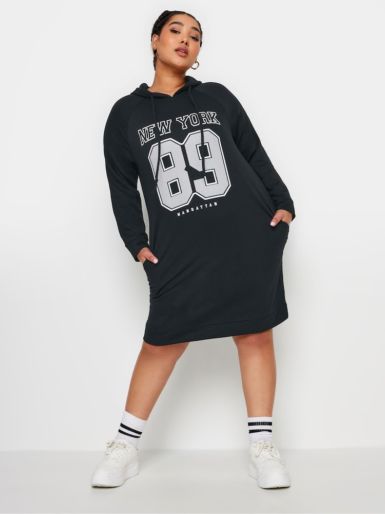 Yours Curve Black Hoodie Dress - Image 1 of 5