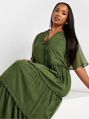Yours Curve Green Chiffon Tiered Dress - Image 2 of 5
