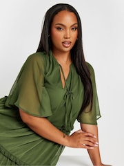Yours Curve Green Chiffon Tiered Dress - Image 3 of 5
