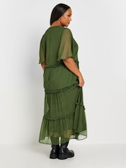 Yours Curve Green Chiffon Tiered Dress - Image 4 of 5