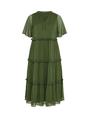 Yours Curve Green Chiffon Tiered Dress - Image 5 of 5