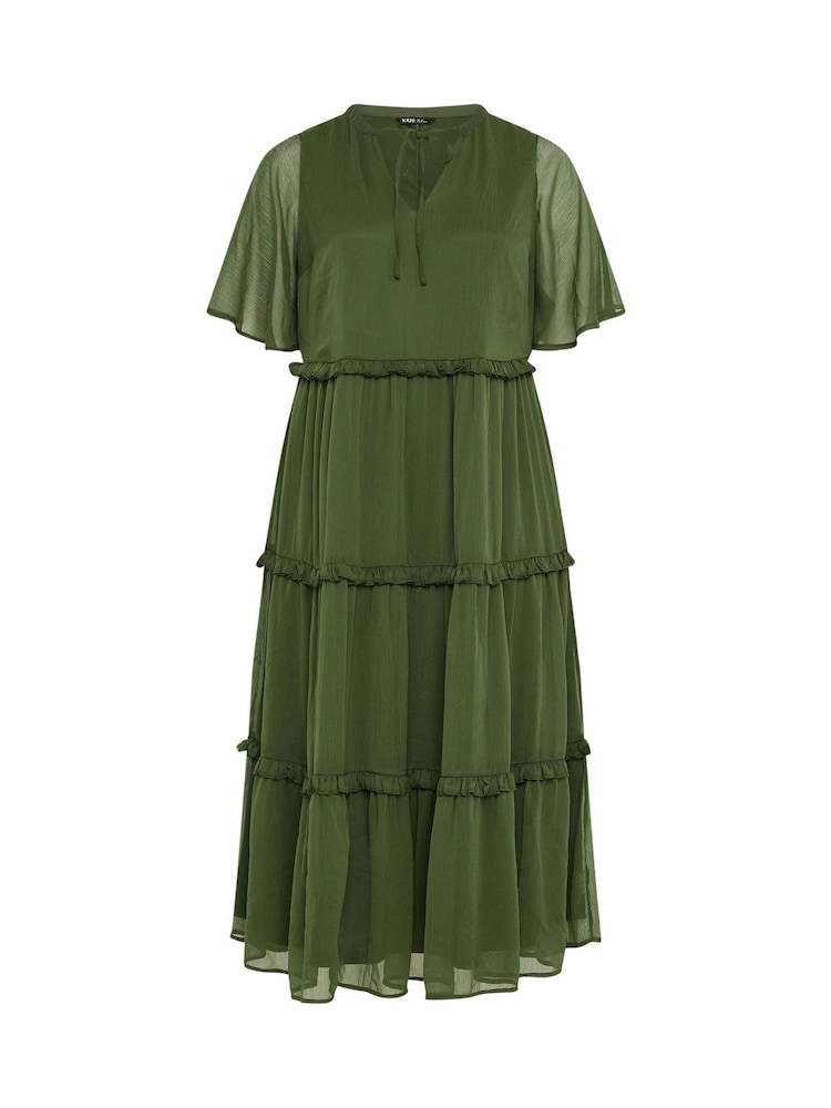 Yours Curve Green Chiffon Tiered Dress - Image 5 of 5