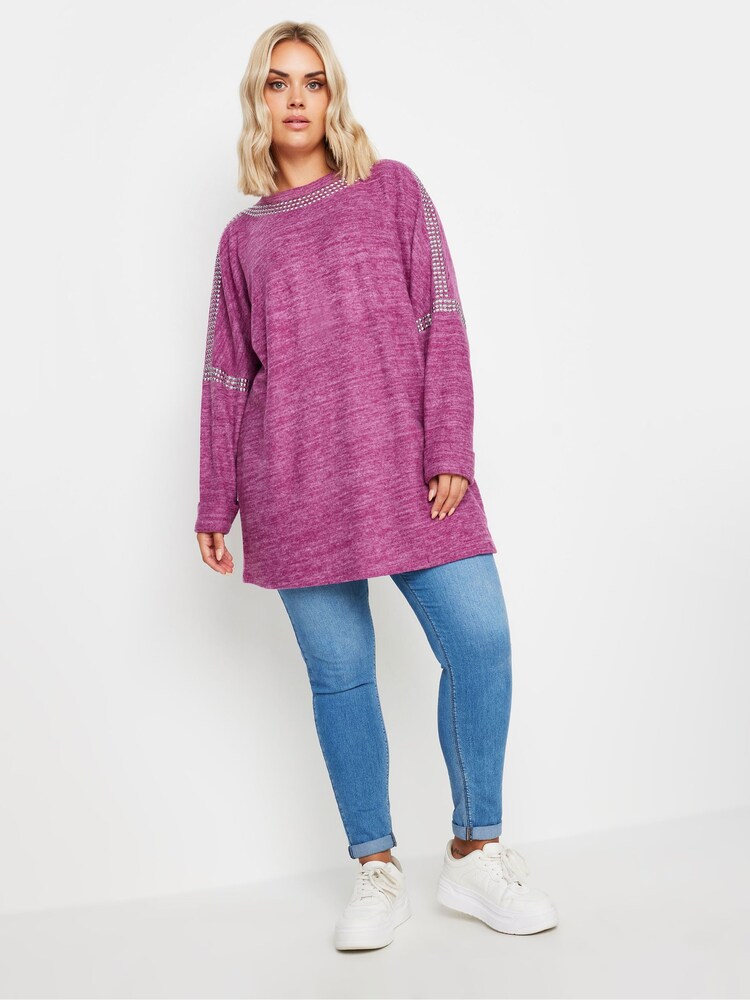 Yours Curve Purple Soft Touch Studded Batwing Sleeve Jumper - Image 2 of 5