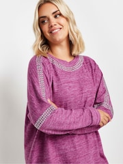 Yours Curve Purple Soft Touch Studded Batwing Sleeve Jumper - Image 4 of 5