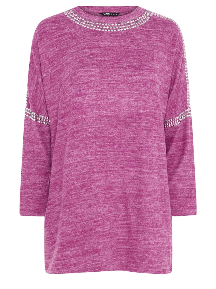 Yours Curve Purple Soft Touch Studded Batwing Sleeve Jumper - Image 5 of 5