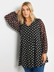 Yours Curve Black Dot Mesh Swing Top - Image 1 of 5