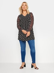 Yours Curve Black Dot Mesh Swing Top - Image 2 of 5