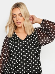 Yours Curve Black Dot Mesh Swing Top - Image 4 of 5