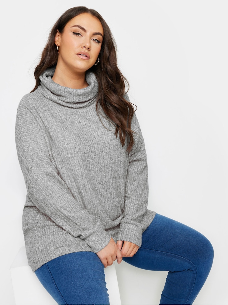 Yours Curve Grey Soft Touch Turtle Neck Jumper - Image 1 of 5