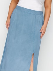 Yours Curve Blue Side Split Chambray Skirt - Image 5 of 6