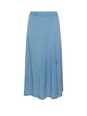 Yours Curve Blue Side Split Chambray Skirt - Image 6 of 6