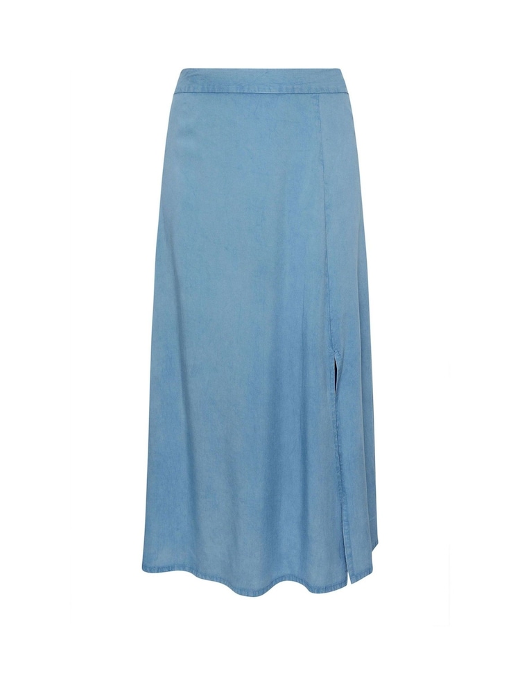 Yours Curve Blue Side Split Chambray Skirt - Image 6 of 6