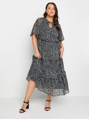 Yours Curve Black Chiffon Tiered Dress - Image 1 of 4