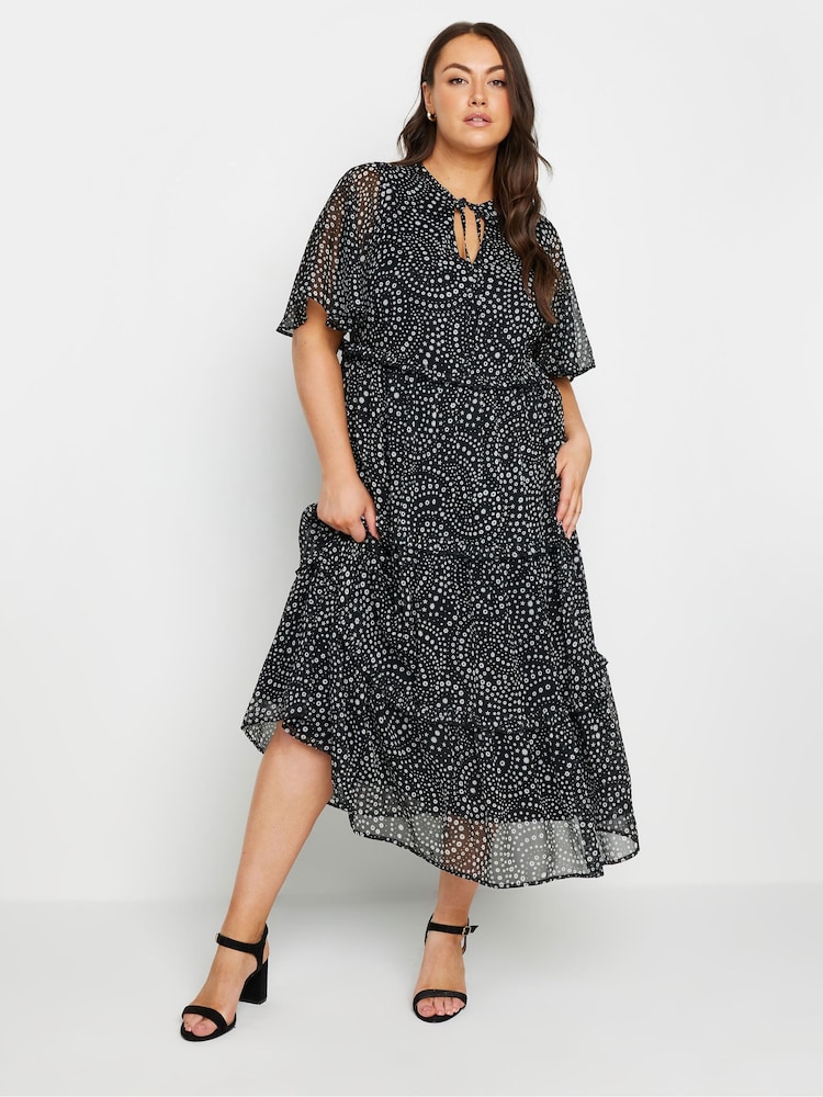 Yours Curve Black Chiffon Tiered Dress - Image 1 of 4