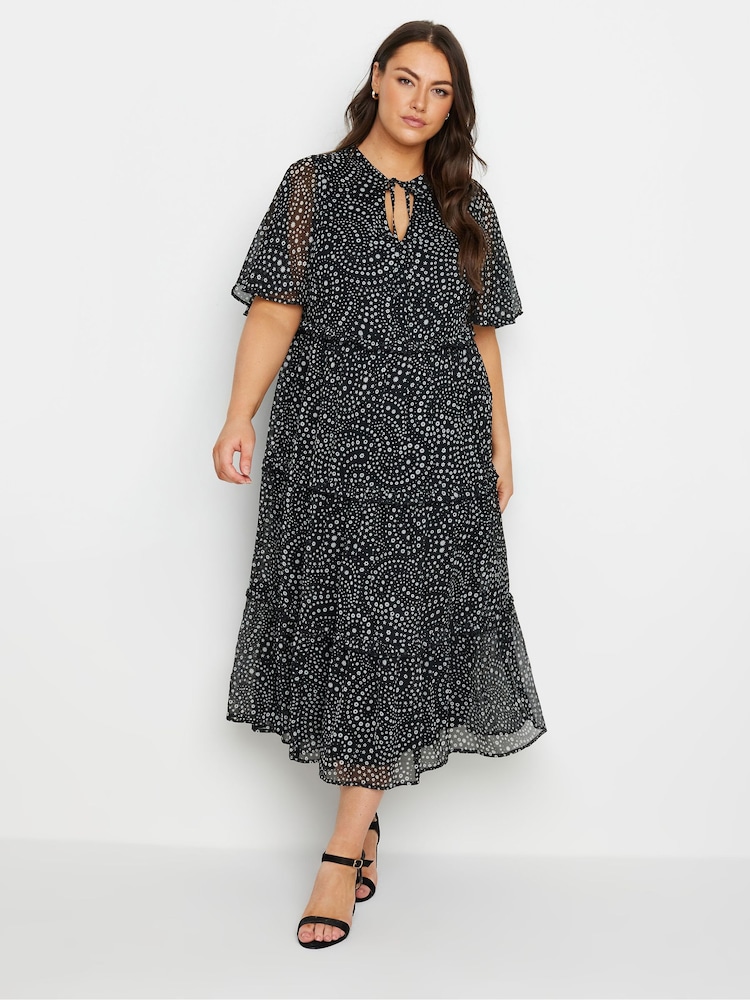 Yours Curve Black Chiffon Tiered Dress - Image 2 of 4